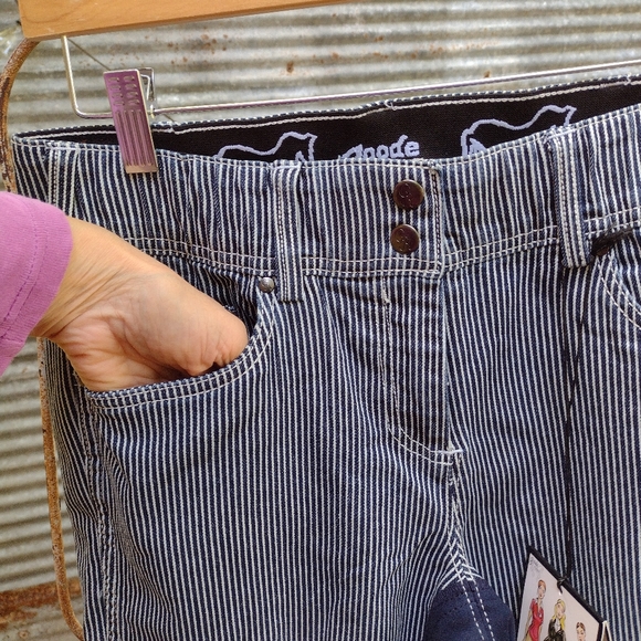 Equestrian jean Goode Rider 32L full seat denim ticking striped breeches - Picture 7 of 10